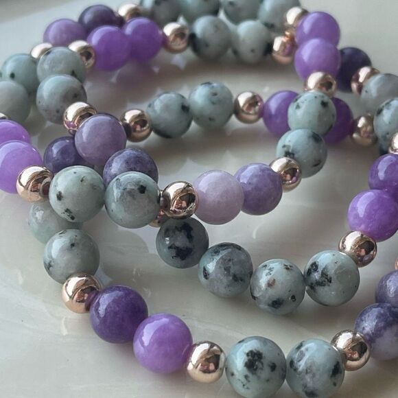 Lepidolite kiwi jasper rose gold tone ONE NEW stretch bracelet crystal stone med - Picture 6 of 10